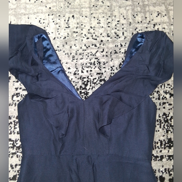 EUC Jenny Yoo Collection Size 4 Navy Ruffle Silk Blend Quiet Luxury Dress! - Picture 10 of 16